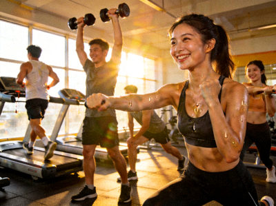 学员享受健身快乐瞬间 - 展示运动带来的积极情绪